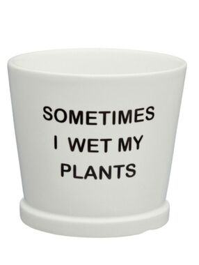 White Ceramic Planter Pencil Cup - 'Sometimes I Wet My Plants'